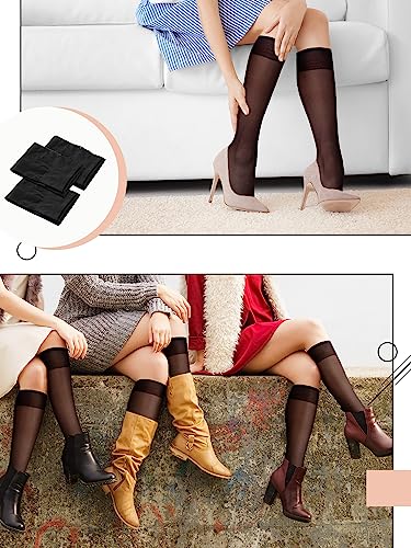 Image of 50 Pairs Sheer Knee Stockings Bulk for Women Nylon Knee Highs Pantyhose Socks for Lady with PVC Makeup Bag