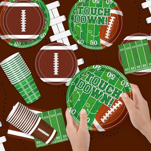 Football Party Decorations Football Party Supplies Dinner Plates Napkins Cups Banner Touchdown Tablecloth for Football Birthday Game Day Tailgate Decorations Serve 24 - Image 3
