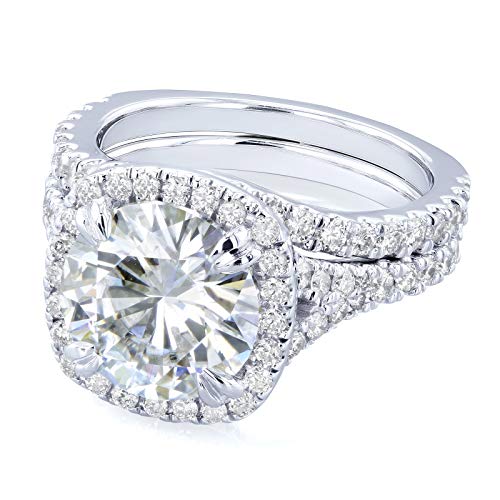 Kobelli Round G-H Moissanite Cushion Halo Bridal Wedding Set 4 CTW 14k White Gold3