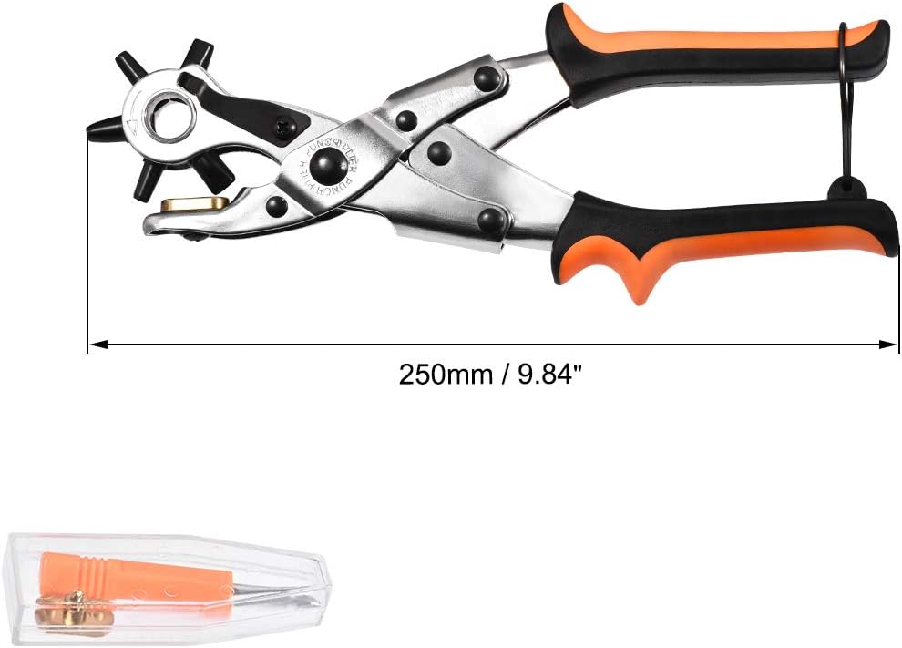 uxcell Punch Pliers 250mm 3 in 1 Leather Hole Punch Tool with 6 Size for DIY Home or Craft Projects