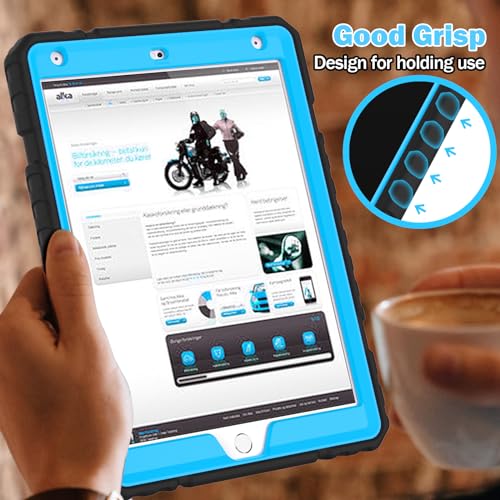 Image of ZoneFoker Case for iPad 9th /8th /7th Generation 2021 /2020 /2019(10.2 inch), Heavy Duty Military Grade Shockproof Rugged Protective 10.2 inch Cover with Built-in Stand for iPad 9 8 7 Gen (Black+Blue)