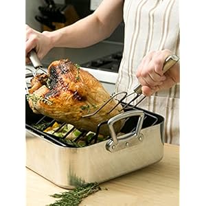 Rsvp international endurance stainless steel turkey roast lifters set of 2 transfer turkey or ham easily long handles for strong grip dishwasher safe great for thanksgiving  urban country home decor
