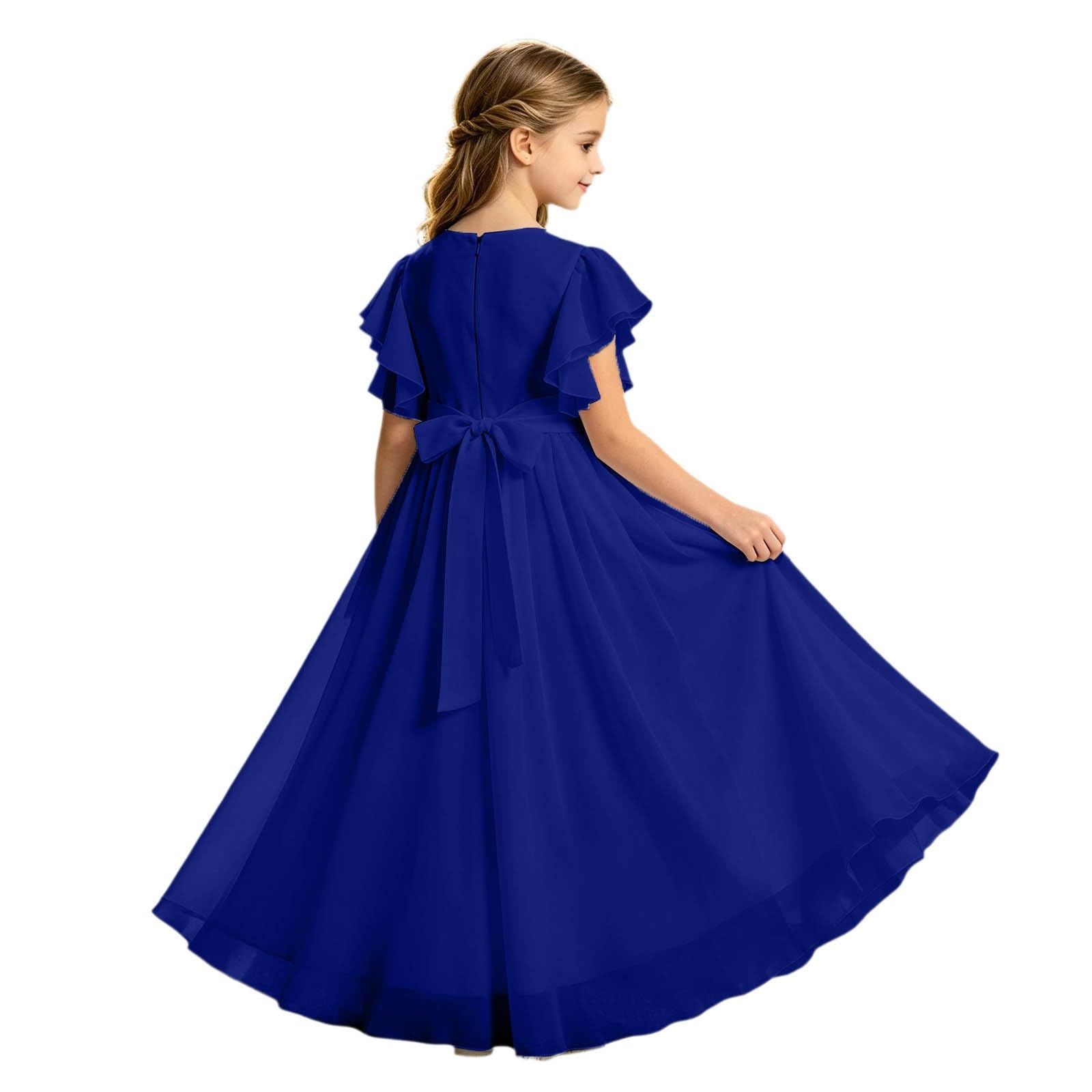 Festliches Kleid MäDchen - Chiffonkleid für sommerliches Festoutfit weich fließend Kleinkind elegantes Abendkleid rundes Dekolleté ausgestellt geschnitten bequeme Party-Tunika für den Alltag