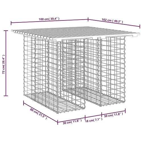 Table de jardin en gabions pin massif structure acier 100x102cm
