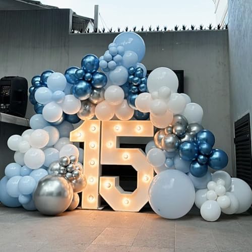 Image of Blue and White Balloons,65pcs 12inch Different Shades Blue Balloon Pack | Light Blue,Metallic Blue, Pearl Blue, Matte White, Boys Birthday Bachelorette Party Graduation Bridal Baby Shower Decorations