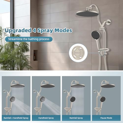 Hibbent 10'' Rain Shower Head Combo, 3 Handheld Sprays, Brushed Nickel - image 4