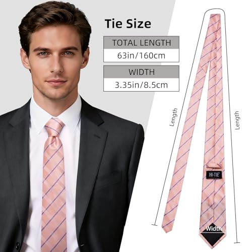 Image of Hi-Tie 63 inches Striped Paisley Extra Long Ties for Men Silk Necktie with Lapel Pin Tie Clip Big and Tall Men Formal Wedding