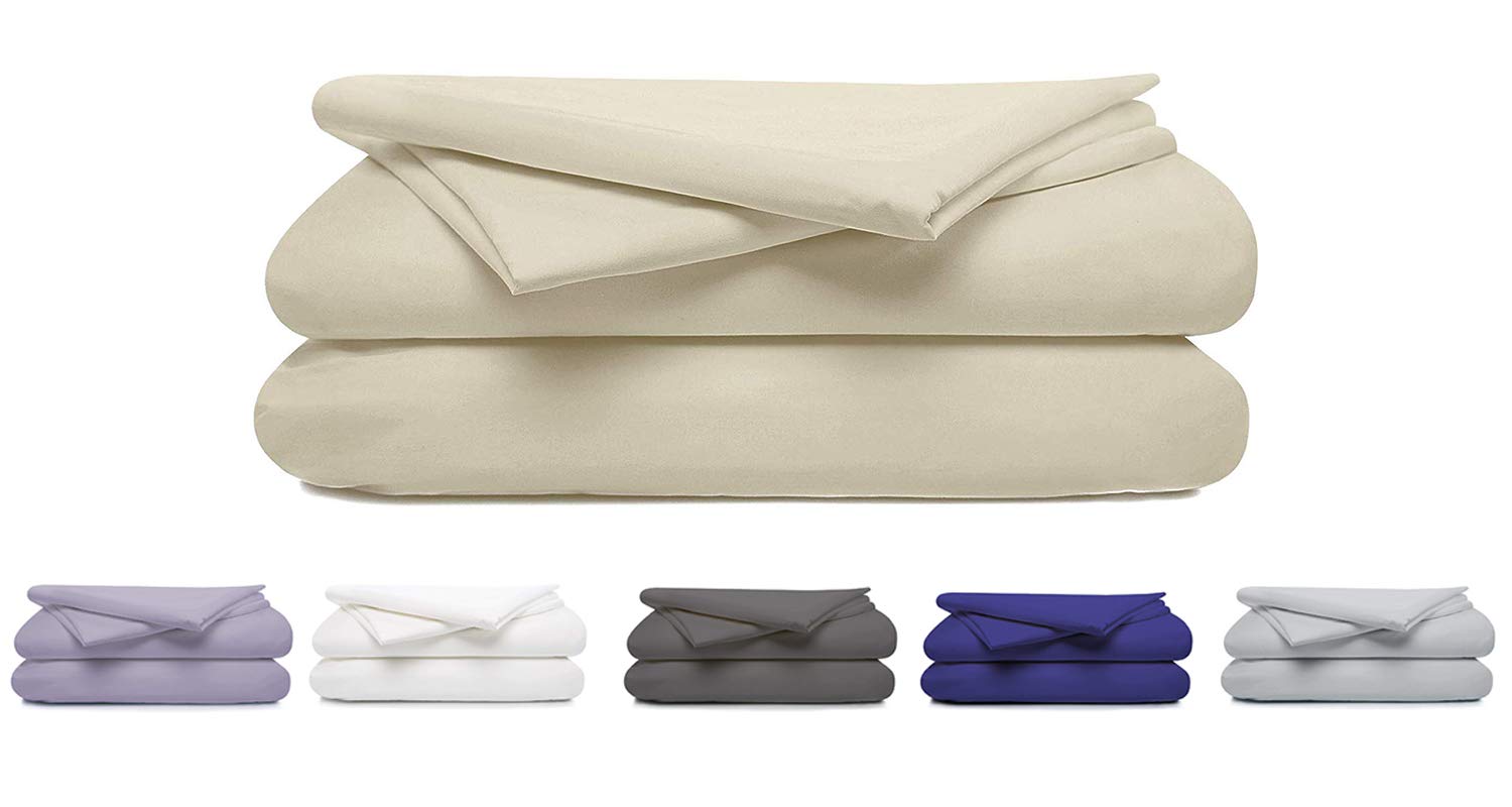 Boston Linen Co. 100% Cotton Percale Sheet Set, Hotel Quality 4 Piece Sheet Set, 300 Thread Count Soft & Crisp Cotton, Sustainable Finishing, Fits 16” Deep Pocket Ivory, Queen