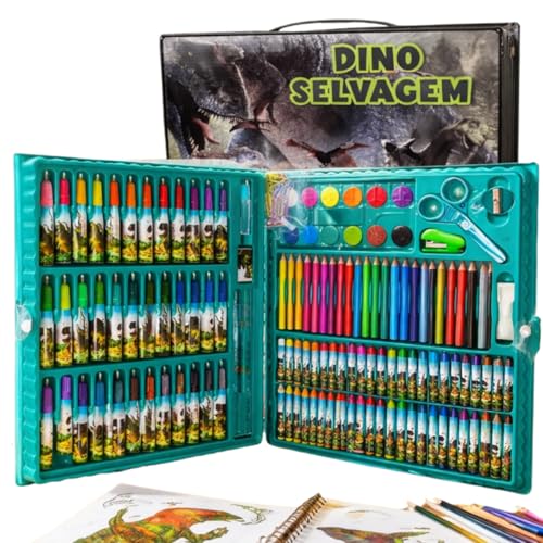 Maleta Pintura Infantil 150 Itens Dinossauro Desenho Presente Criança Dino