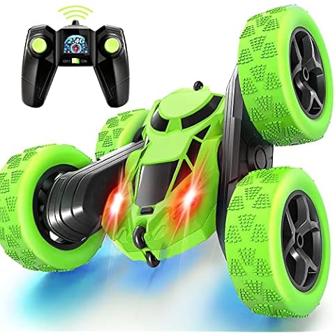 Remote Control Car Stunt RC Cars, 90 Min Playtime, 2.4Ghz Double Sided 360° Rotating RC Crawler with Headlights, 4WD Off Road Drift RC Race Car Toy for Boys and Girls Aged 6-12 Green Cover