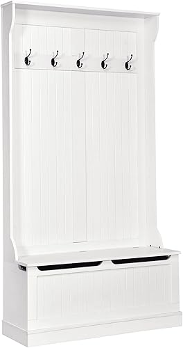 Onnertune - Banco de almacenamiento para árbol de 71 pulgadas banco de almacenamiento de organización de sala de barro 3 en 1 con 5 ganchos dobles