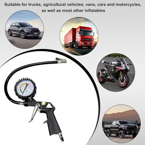 Image of DXNQ 0-230PSI Tire Inflator Pressure Gauge, 16 Bar Tyre Air Pressure Meter Air Chuck with Pressure Gauge, Tire Pressure Gauge for Car Truck Bike Air Compressor, Car Accessories