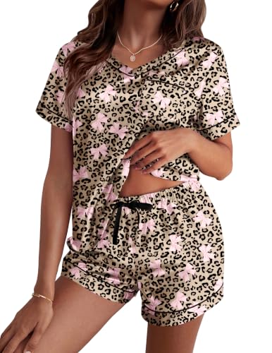 Image of Ekouaer Silk Pajama for Women Short Sleeve Satin Pj Set Two Piece Soft Sleepwear Loungewear S-XXL