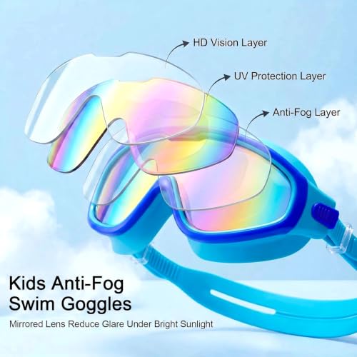 Image of Swim Goggles for Kids 6-12, Wide View Anti-Fog UV Protection No Leaking,Boys Girls Youth Swimming Goggles