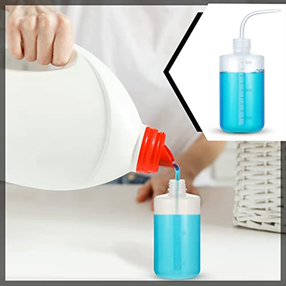 Set 4 Bottiglie Lavaggio Da 500ml Con Imbuti Ed Etichette - Ideali Per Tatuaggi, Laboratorio, Giardinaggio E Casa - Plastica Trasparente