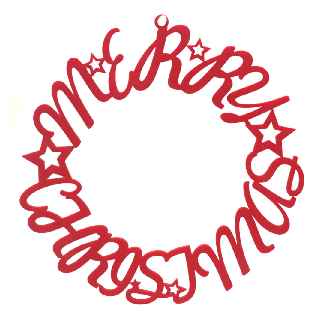 Merry Christmas Wall Decoration Sign - Wreath 2D Alternative Sign Door 30CM (Red)