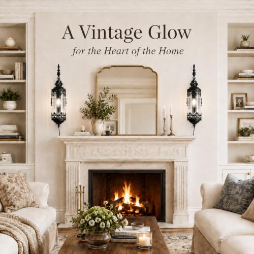 Image of Rustic Gothic Plug in Wall Sconce with Glass | Farmhouse Antique Decorative Metal Wall Light with Plug-in Cord for Hallway, Bedroom, Living Room, Entryway