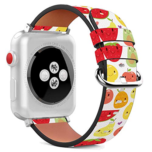 Compatible with Apple Watch - 38mm / 40mm / 41mm (Serie 7/6/5/4/3/2/1) Leather Wristband Bracelet with Stainless Steel Clasp and Adapters - Happy Juicy Fruit
