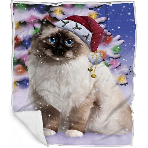 Doggie of the Day Birman Cat Blanket - Christmas Winterland Wonderland - Super Soft & Warm Pet Theme for Sofa or Bed, Warm Fleece, Sherpa or Woven Material, BLNKT88611 (50x60 Sherpa)