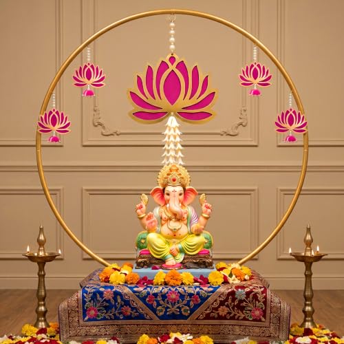 Image of SpecialYou Backdrop Stand for Decor for Ganpati Decoration Setup for Home with Lotus Hanging Decorations Items, Decoration Stand for Backdrop for Pooja, Mandir Decorations Items for Home- 7Pcs