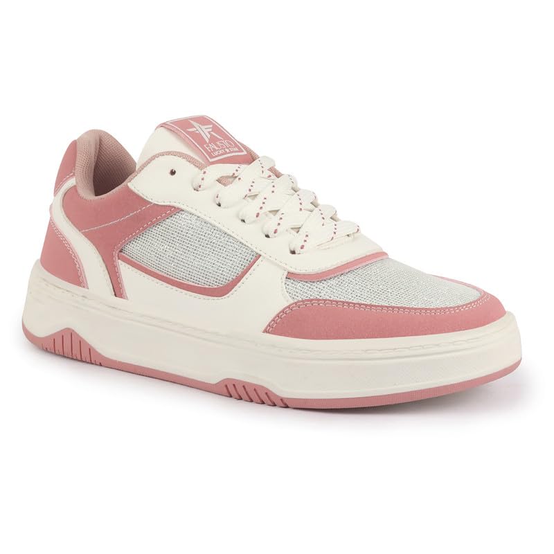 Image of FAUSTO Women Colorblocked Low Top Casual Shoes | Shimmery Lace-up Party Sneakers | Memory Cushioned Insole