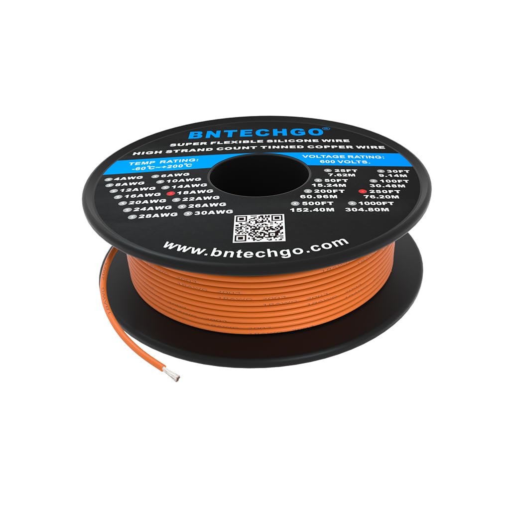 BNTECHGO 18 Gauge Silicone Wire Orange 250ft Stranded Tinned Copper Wire โ image 1
