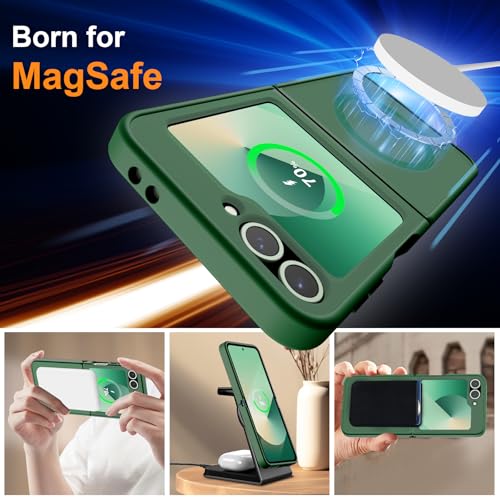 Image of ORETECH Magnetic for Samsung Galaxy Z Flip 7 FE Case Galaxy Z Flip 6, with [2 x Screen Protector] Translucent Back Non-Slip Shockproof Bumper Case for Galaxy Z Flip 7FE / 6 - Green | 2 Pack Screen Protector, Translucent Back Non-Slip Hard PC Shockproof Cover