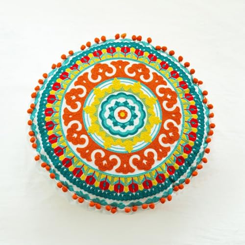 Gettimore Funda redonda decorativa bordada a mano en estilo marroquí vibrante para espacios acogedores (5)