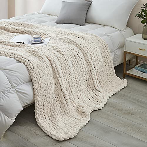 Sunyrisy Chunky Knit Throw Blanket, Luxury Soft Cozy Chenille Throw Blanket, Large Throw Bed Blanket For Couch, Sofa, Home Decor,Gift - Machine Washable (Beige 40X48 In) #TOP1