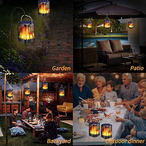 Solar Lanterns Outdoor Hanging, Ollivage Dancing Flame Outdoor Torch Lights Solar Powered Umbrella Night Lights Dusk to Dawn Auto On/Off Landscape Lighting for Garden Camping Party Christmas, 4 Pack