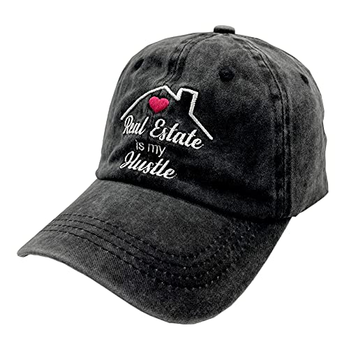 LOKIDVE Embroidered Real Estate is My Hustle Realtor Hat Distressed Denim Baseball Cap