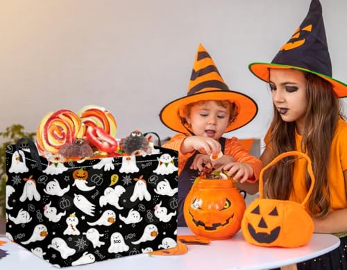 Image of Rectangular Halloween Basket for Boys and Girls Kids Trick or Treat Pumpkin Basket for Halloween Parties Cute Storage Bin Organizer Box Room Decor(Black ghost)