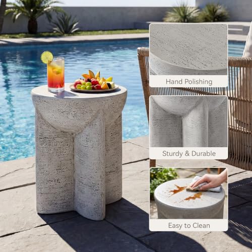 Image of COSIEST Outdoor Patio Side Table, Lightweight MgO Concrete Accent Table