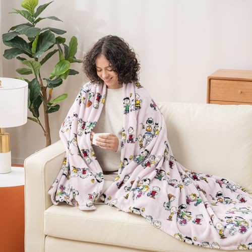 Image of Berkshire Blanket Peanuts VelvetLoft Cute Character Snoopy Plush Throw Blanket,Peanuts Laughing Robe Lilac,Throw 55 in x 70 in (Official Peanuts Product)