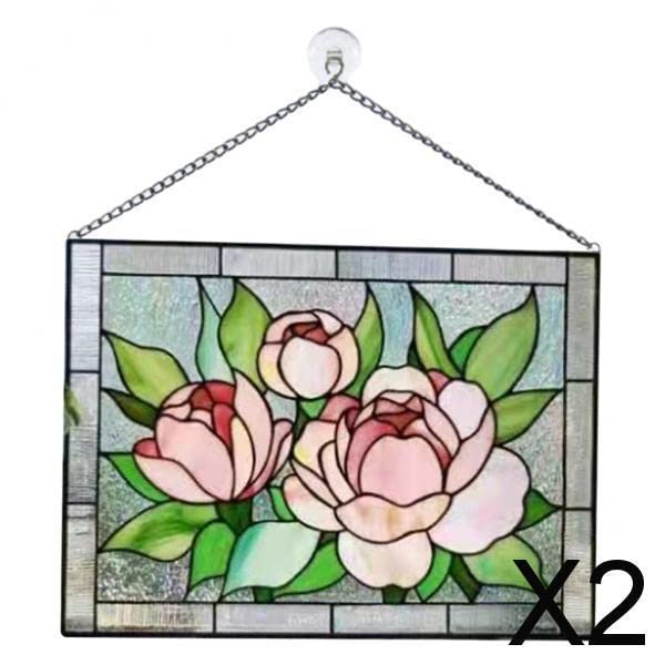 CALANDIS™ 2xStained Rectangle Window Panel Wall Decor Peony | Suncatchers & Mobiles | Home D?©cor-image-22