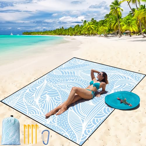 Image of WIWIGO Beach Blanket Waterproof Sandproof Beach Mat 79 inch X 83 inch /10'x9'for 2-8 Adults Quick Drying Outdoor Picnic Mat Beach Accessories for Travel, Camping, Hiking