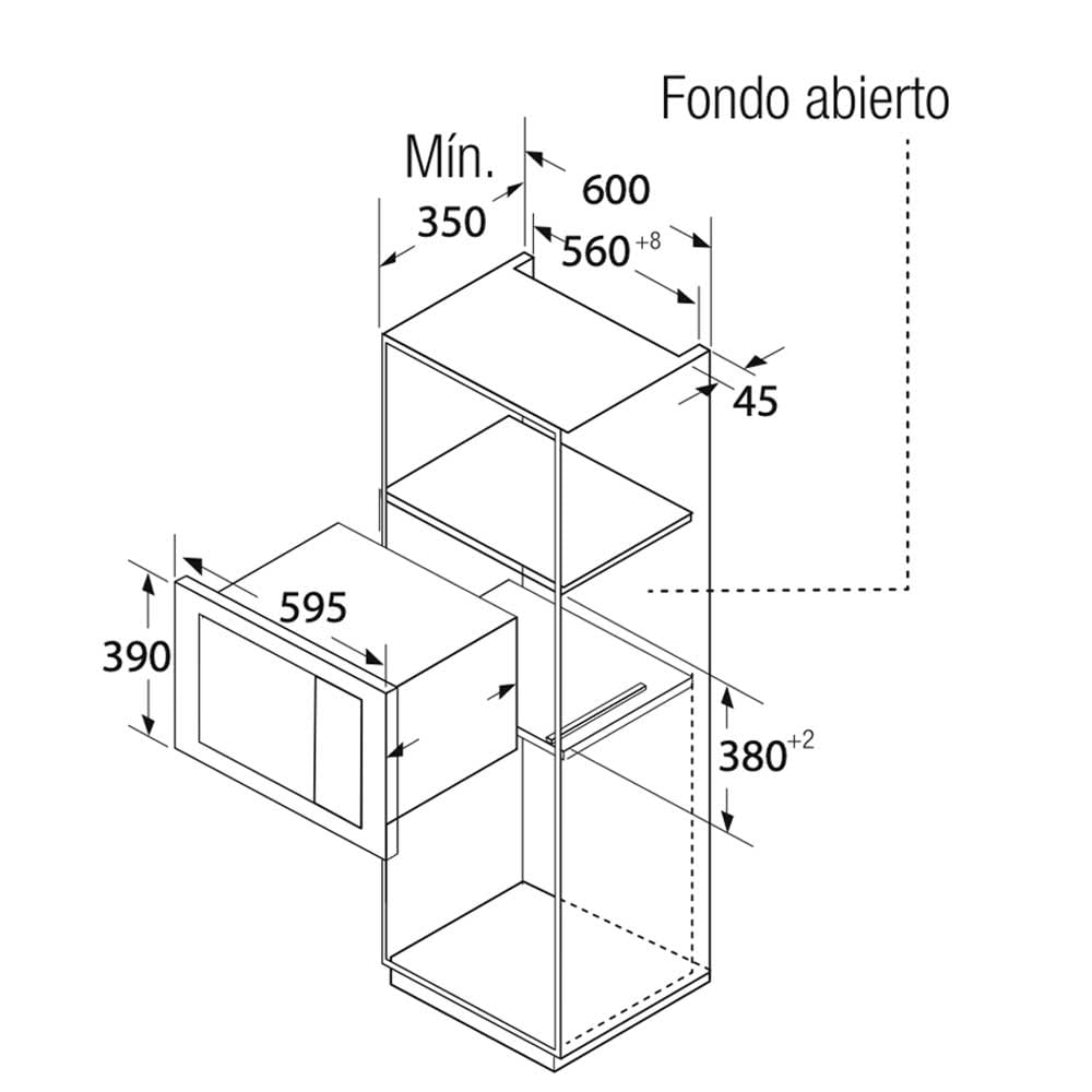 Orbegozo MIG 2033, Microondas, 800 W, grill 1000 W, 9 niveles de funcionamiento, 20 litros de capacidad, programa descongelación, 30 minutos temporizador manual, encastrable, acero inoxidable