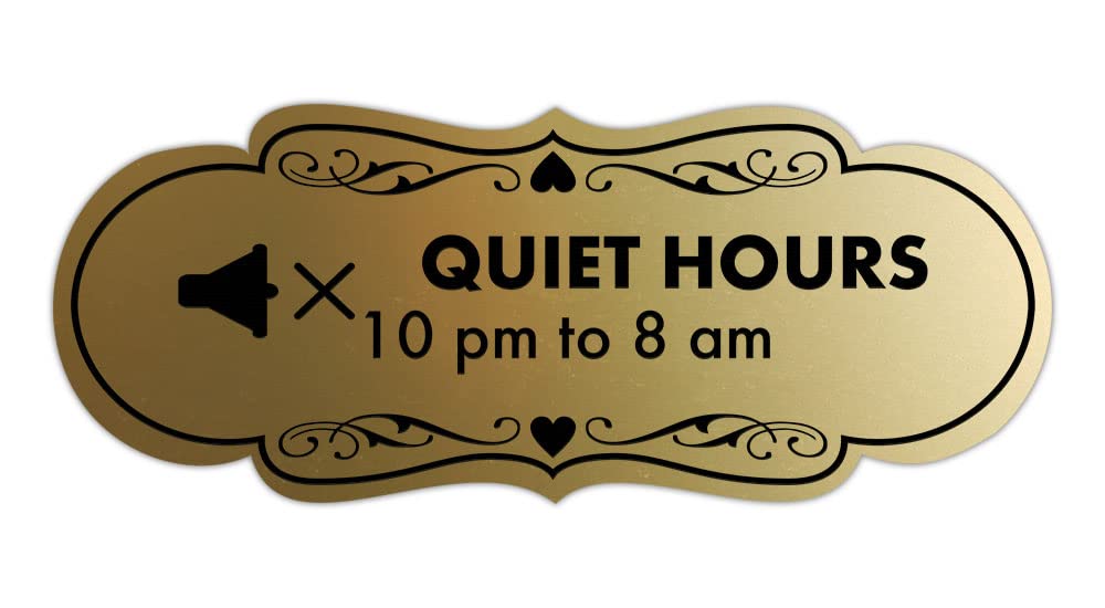 Signs ByLITA Designer Quiet Hours 10 pm to 8 am Sign (Brushed Gold) - Large