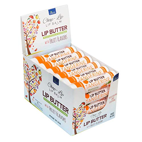 CHAP-LIP Lip Butter Lip Balm with Fruit Flavors, Cocoa Butter, Coconut Oil | Moisturizing Vitamin E & Total Hydration Treatment & Soothing Lip Therapy (24 Count - Tangerine)