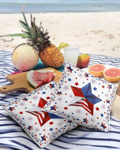 Stars Red Blue Outdoor Pillow Cover 20x20 Inch Cushion Sham Case,Waterproof Decorative Square Throw Pillowcase for Outside Garden Patio Porch Couch Chair Tent 4th of July Memorial Day Independence Day