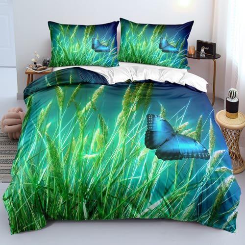 Housse de couette 240x260 cm herbe 3d microfibres parure lit papillon