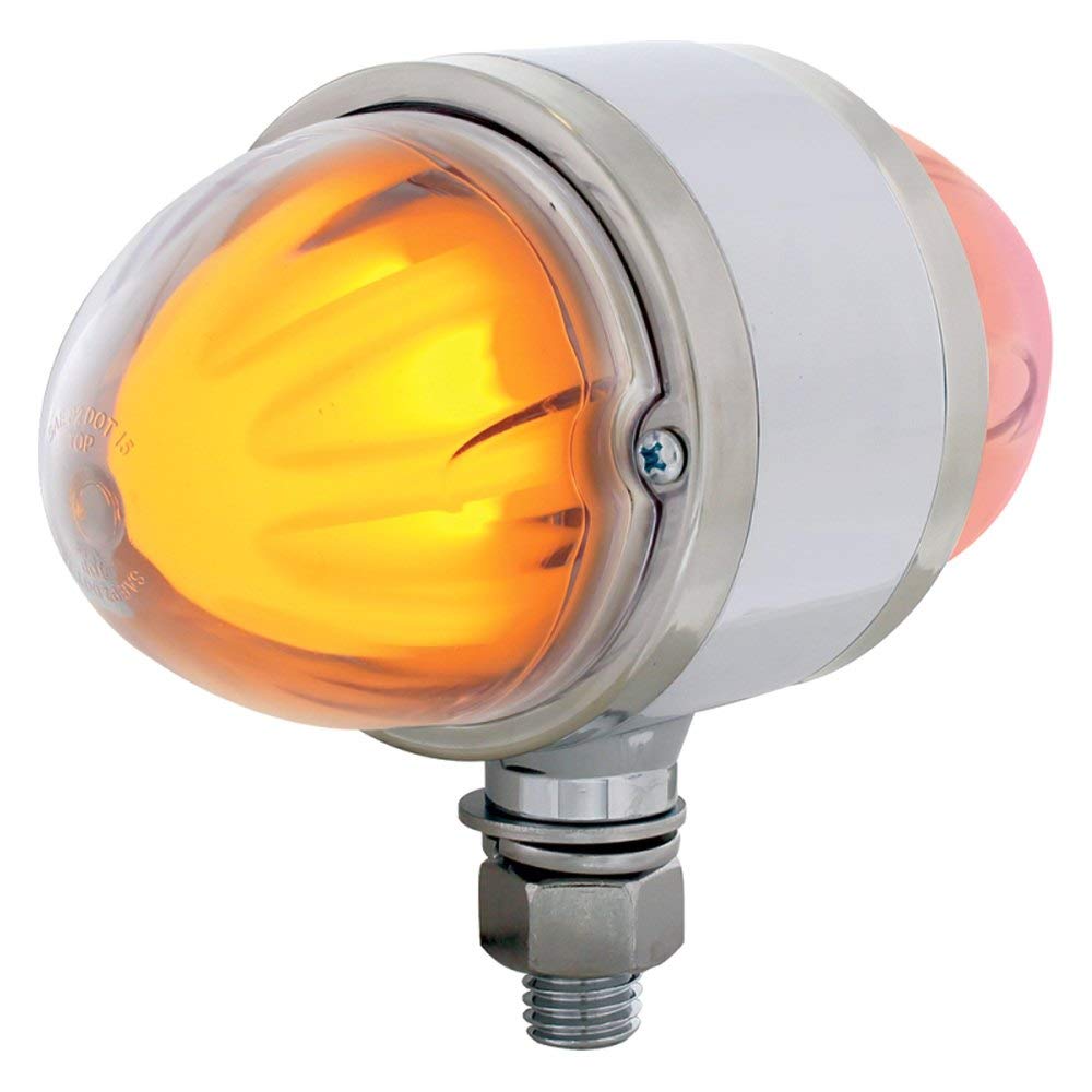 United Pacific34429 Marker Light, Glo Light, Double Face, LED, Assembly, Dual Function, 9 LED, Clear Lens/Amber and Red LED, Chrome-Plated Steel, Watermelon Design