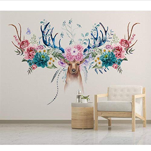 Preisvergleich Produktbild Hyllbb Kundenspezifische Tapetenausgangsdekorhand gezeichnete Tapete des Blumenrotwildhintergrundwandwohnzimme... 3d-350cmx245cm