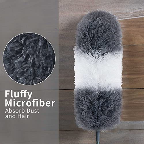 Image of Barebeauty Microfiber Feather Duster - an 100 inch Extendable and Bendable Long Handle Dusters for Dust and Cobweb Cleaning All-Round Home Cleaning, Grey