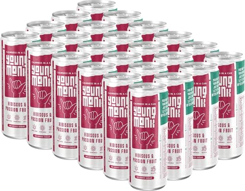 Image of YOUNG MONK Calmness Drink Hibiscus & Passion Fruit Flavour | Ready to Drink Refreshing Beverage | Zero Added Sugar | Floral Hibiscus with Tropical Passion Fruit Taste | for Home & Travel (Pack of 24)