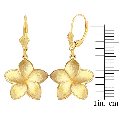 Matte Finish 14K Yellow Gold Hawaiian Flower Plumeria (1.23") Dangle Earrings For Women Girls #TOP1