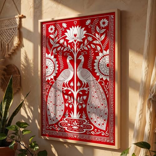 Image of kotart Decorative Traditional Wall Art Home Decor Madhubani Painting poster With Frame For Living Room Bed Room Hotel Wall Decor Digital Reprint (13X17 inch)