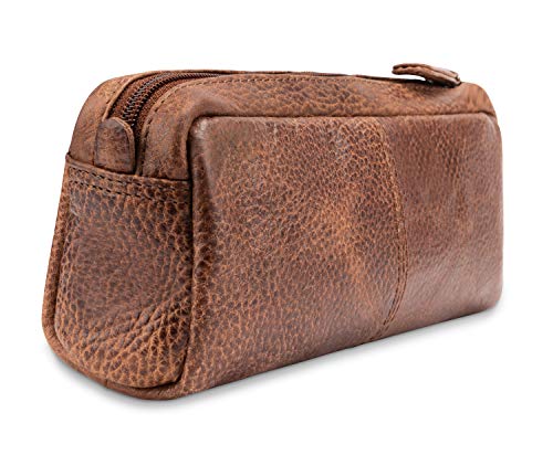 Image of LEABAGS Fort Wayne Genuine Buffalo Leather Pencil case I Vintage Pen Holder I Small Pencil case, Western Brown, One Size, Fort Wayne