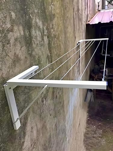 Image of Clothes Drying Stand Wall Mounted /Cloth Dryer Stand /Clothes Hanger for Drying Clothes Foldable for Home Or Balcony with 50 Feet Rope and Fasteners Set (Metal-White L Shape)