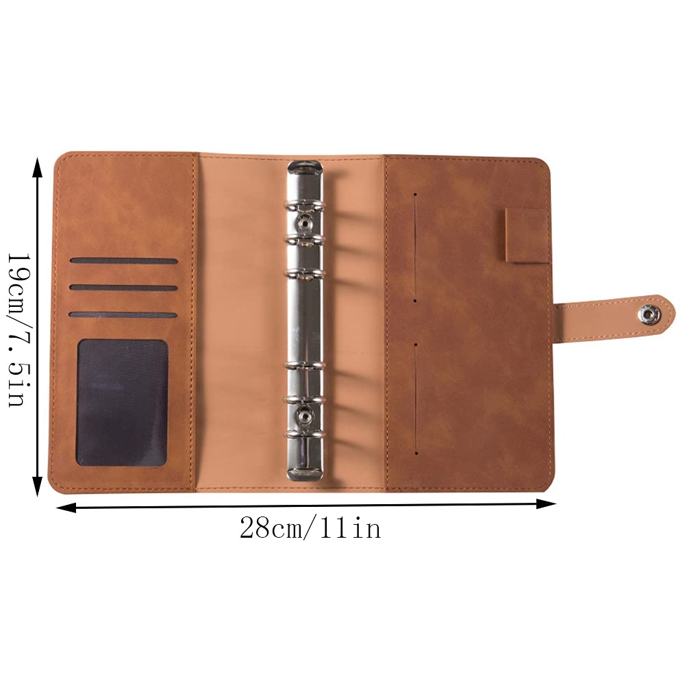 Carnet de Notes Rechargeable, Porte Documents Multifoncti, classeurs à feuilles A6, Portfolio en Pu Cuir, avec 12 Pochette à Glissière à Feuilles Mobiles, pour L'école de Bureau à Domicile (Marron)